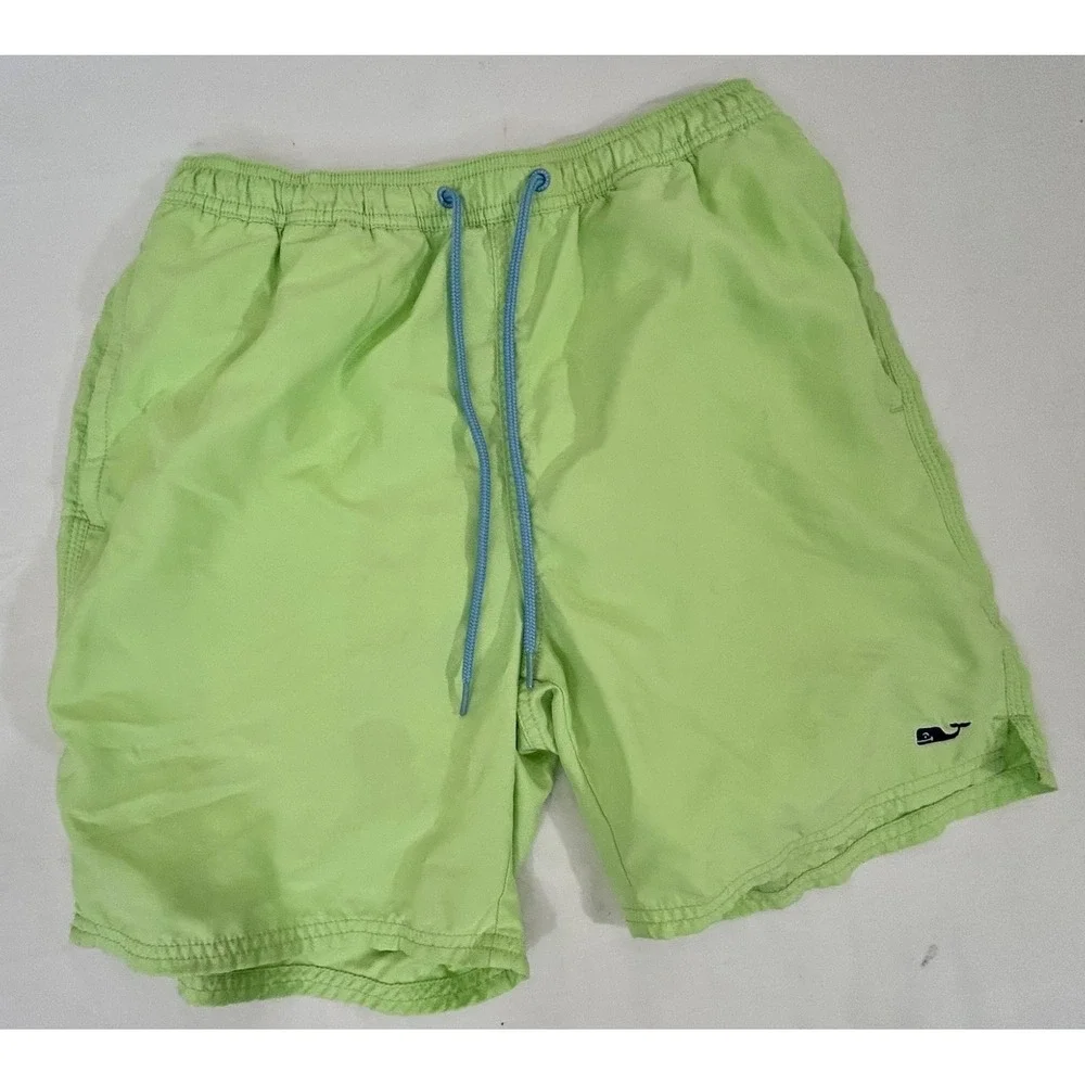 Vineyard Vines Whale Logo Drawstring Swim Trunks Mens Sz S Lime Green Lined